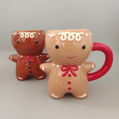 China Custom Made Hand Painted Cute Cartoon ODM Porcelain Gingerbread Man Non-Inverted Ceramic Mugs Mugs for sale