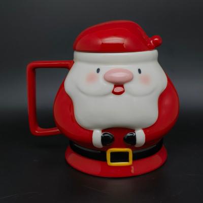 China Non Reverse OEM ODM Custom Hand Paint Santa Cups Manufacturer Handmade Christmas Ceramic Coffee Mugs Factory With Lids for sale