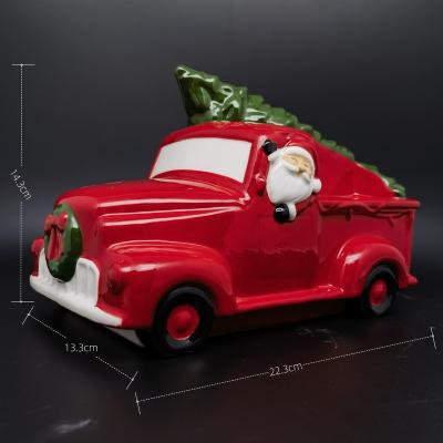 China OEM Porcelain Christmas Truck Figurines Ceramic Custom Hand Painted Statues Sculpture Home Decor Ceramic Christmas Table Ornaments for sale