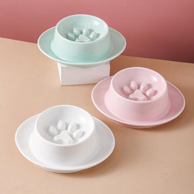 China Non-automatic ODM Custom Porcelain OEM Slow Feeder Puppy Food Dish Slow Eating Ceramic Dog Cat Bowl for sale