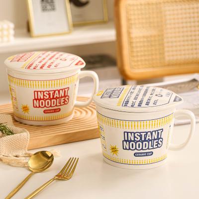 China Stocked Cereal Chalice Custom Pasta Bowl Porcelain Instant Noodles Ramen Bowl Set Ceramic for sale