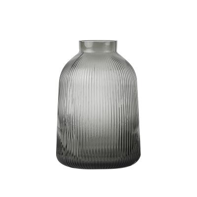 China Glass Vase Centerpiece Tall Vase Mid Century Tall Country Style Modern Glass Vase Vertical Stripe for sale