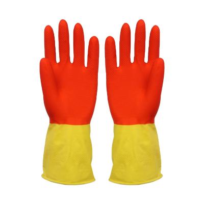 China Household Latex Cleaning Gloves Washing Dish Washing Gloves Long Rubber Gloves Double Color Customized for sale