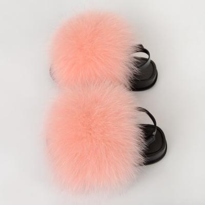 China Custom Deodorization Logo Soft Children Baby Fur Slipper Sandals Fox Fur Slides for Women and Kids for sale