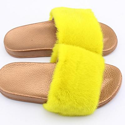 China 2021 New Factory Design PVC Sandals Ladies Real Mink Fur Slippers Wholesale Women Soft Home Slides CUSHIONING for sale