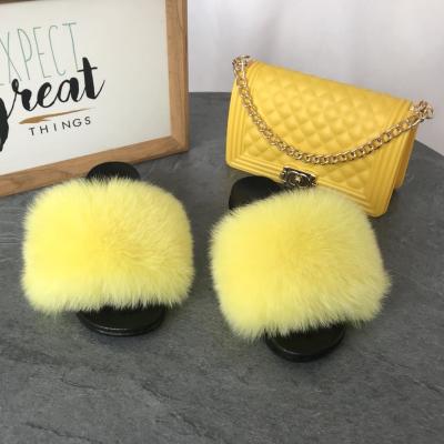 China CUSHIONING good workmanship fur slides with purse set fur slippers and purse sets for sale