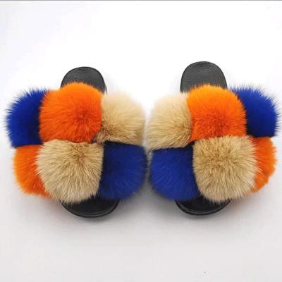 China Fashion Trend 100% Real Fur Mixed Luxury Slippers For Indoor for sale