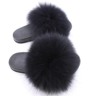 China CUSHIONING Custom Made Sandal Women Slippers Fashion Real Fox Fur Luxury Indoor Slippers for sale