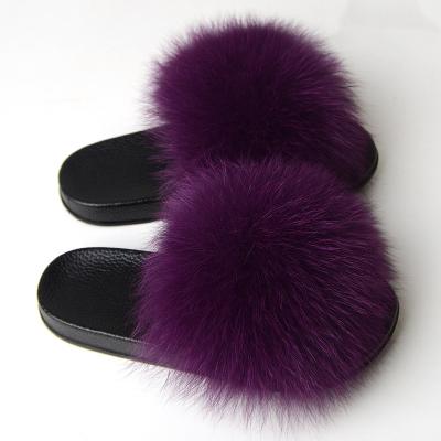 China Factory Wholesale Fashion Style Women CUSHIONING Fur Slippers Peach Fox Fur Slippers for sale