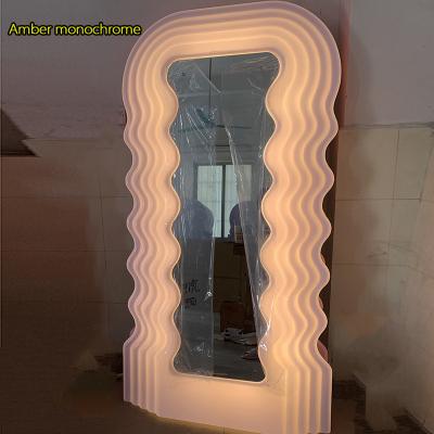 China Fashion Eclectic Illuminated Vintage Italy Integral Wavy Shape Led Lighted Ultrafragola Irregular Floor Mirror for sale