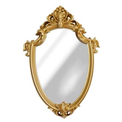 China Exquisite Makeup Vintage Bathroom Mirror Lighted Hanging Gifts For Woman Lady Old Golden Embossed Hollow Wall Reflects (Old) for sale