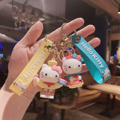 China Daliy Cute Soft PVC Cartoon Hello Kitty Cat Bag Car Key Pendant Rubber Key Chain For Kids for sale