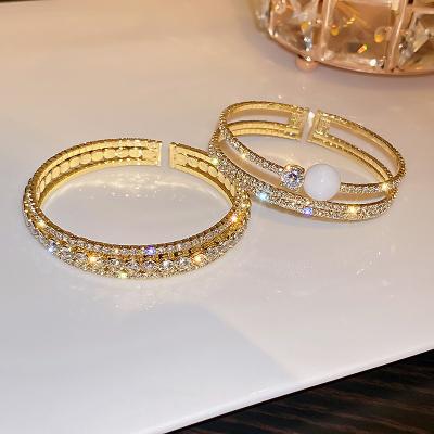 China TRENDY Fashion Luxury Gold Plated Full Cubic Crystal Bangle Bracelet Jewelry Women for sale