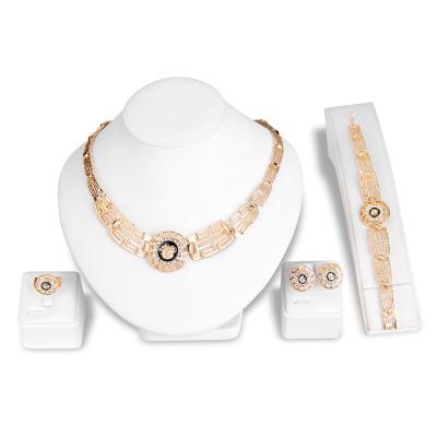 China Trendy Trendy Bridal Jewelry Sets Gold Plated Romantic Necklace Ring Bracelet And Earrings Set For Women for sale