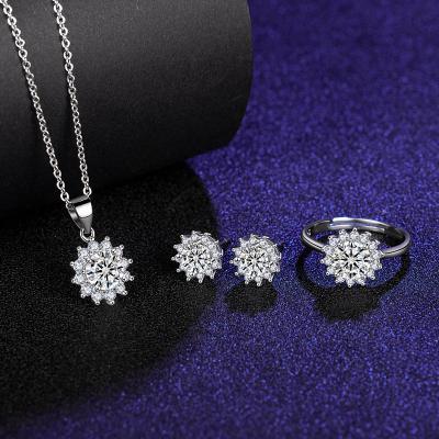 China Classic Bridal Set CLASSIC Moissanite Diamond Necklace Ring And Earrings 4pcs Jewelry Sets For Women for sale