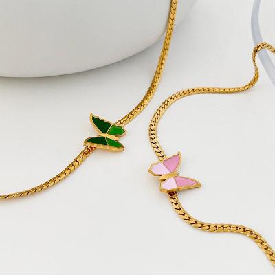 China 2022 New Design Romantic Women Jewelry 18K Gold Plated Green Stainless Steel Butterfly Necklace for sale