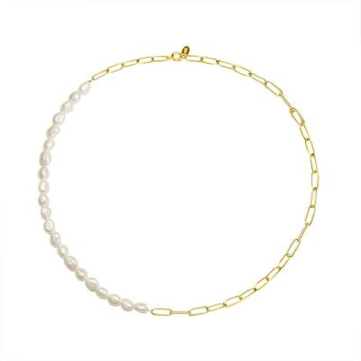 China CLASSIC 925 Silver Statement Gold Plated Pearl Chain Necklace For Women for sale