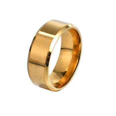 China Multi Color Stainless Steel Romantic 8MM Gold Plated Fashion Metal Finger Rings Jewelry For Women Men for sale