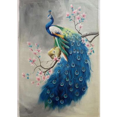 China Modern Wholesale Animal Decoration Peacock Painting Luxury Blue Home Wall Art for sale