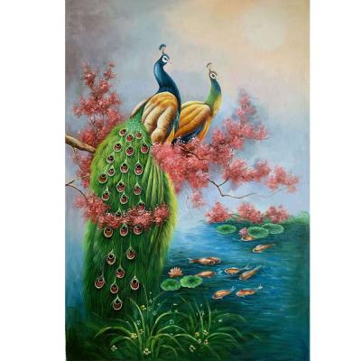 China Modern Custom Oil Painting Handmade Art Work Living Room Wall Decoration Peacock Animal Painting for sale