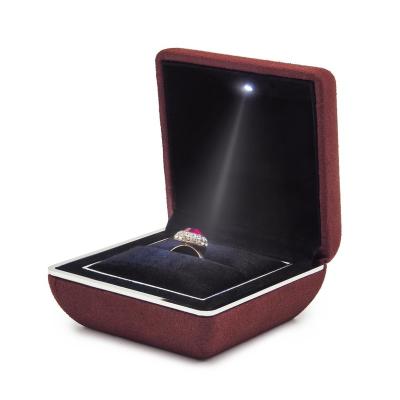 China Factory Direct Sales Luxury Workmanship Jewelry Packaging Handcrafted/Mature Superior Microfiber Convex Led Light Gift Box Jewelry Ring Box With Led Light for sale