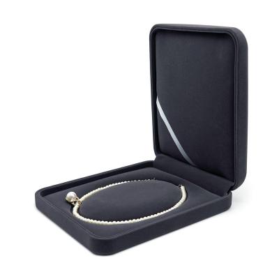 China Luxury Large Size Flannel Workmanship Pearl Packaging Jewelery Box Large Handcrafted Dark Gray Pearlescent / Mulberry Choker Boxes for sale