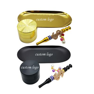 China Zinc Alloy Custom Logo Rolling Tray Set Herbs Grinder With Dollars Holder Set For Girl for sale