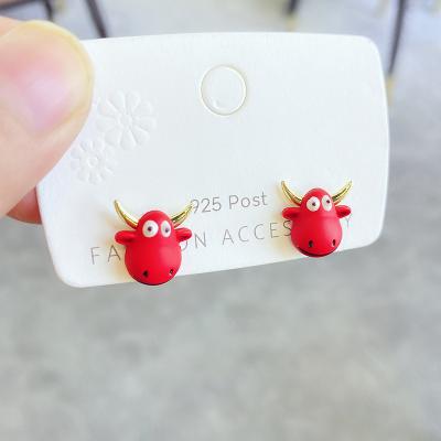 China Trendy Cute Red Animal Girl Earrings Cow Cartoon Simple Fashion Ladies Birthday Personalized Cute Gift Jewelry for sale