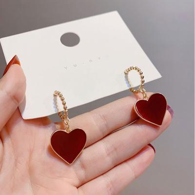 China Korean Red TRENDARY Chandelier Trendy Korean Red Drop Earrings Small Ladies Fashion Drop Earrings Simple Girl Gift Jewelry for sale