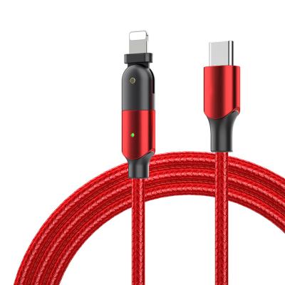 China Palladium 18W LED Indicator 2M Fast Charging 180 Degree Rotating Type USB C Data Cable To 8 Pin Charging Cable For iPhone Cable Charger for sale