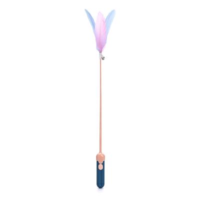 China Viable Feather Cat Laser Toy Light Indicator Toy With Bells Cat Stick Funny Interactive Cat Toy for sale