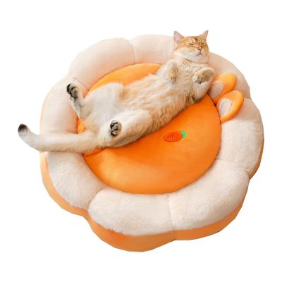 China 40*40cm round shape floral cat bed small cotton cat bed plush cat bed breathable warm pet sleep for sale