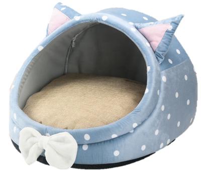 China Partially Enclosed Pet Bed Dog Kennel Cat Sleeping Bag Small Pet Bed Breathable Luxury Non-Slip Pad for sale