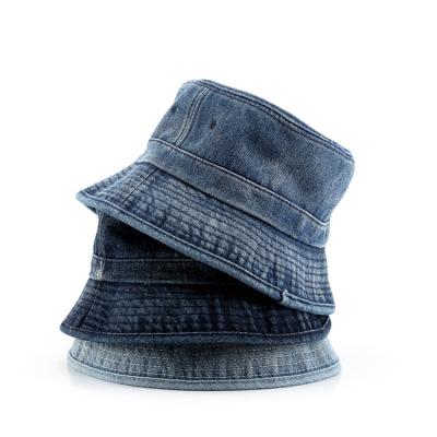 China 2021 Custom Character New Arrival Lattice Denim Bucket Hat Washed Bucket Hats for sale