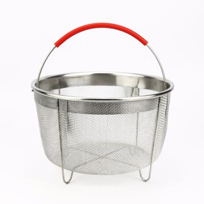 China Compatible Stainless Steel Hot Pot Steamable Sale Steamer Basket Accessories, Mesh Net Strainer Basket with Silicone Handle for sale