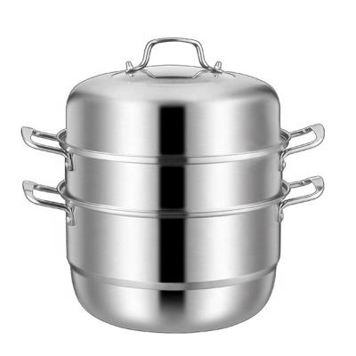 China Sustainable Eco Friendly 3 Layers Stainless Steel Customized Food Cooking Dish Steamer Pot With Glass Lid for sale