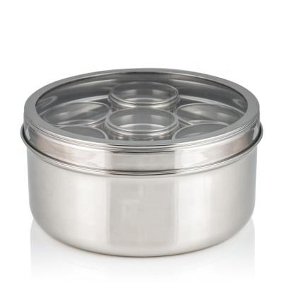 China Stainless Steel Kitchen Viable Indian Spices Jars Container Masala Dabba Storage Boxes for sale