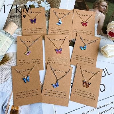 China Vintage Fashion Silver Gold Color Colorful Statement Necklace Colorful Cute Jewelry Gift For Women Butterfly Pendant Necklace for sale