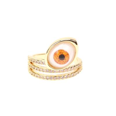 China FASHIONABLE Multilayer Copper Crystal Ring Ladies Design Opening Adjustable Diamond Evil Eye Ring NUORO Resin Drop Oil Eyeball for sale