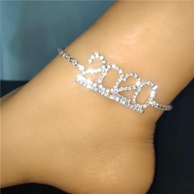 China Lead Free Nickel Free Customize Rhinestone Cut Diamond Cubic Zirconia Number Year Anklet Crystal Birth Year Anklet for sale