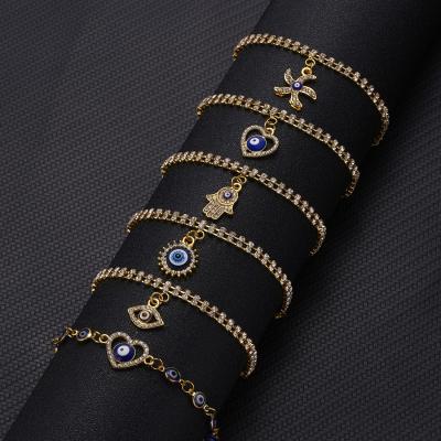 China Luxury Lead Free Nickel Free Zircon Double Layers Eye Bracelet Crystal Hollow Heart Palm Starfish Evil Eye Pendant Bracelet for sale