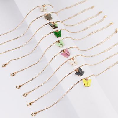 China CLASSIC Simple Personality 18K Gold Plated Butterfly Anklet Chain For Women Colorful Butterfly Adjustable Bracelet for sale