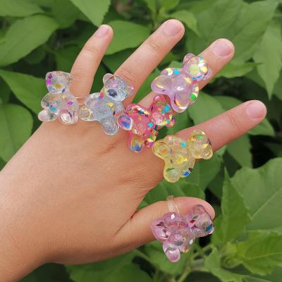 China New Large BOHEMIA Party Travel Design Fun Transparent Cute Animal Jewelry For Women Colorful Sequins Back Acrylic Ring for sale