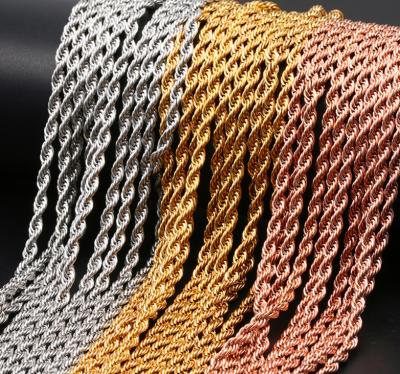 China Hiphop Wholesale 3mm-5mm Stainless Steel Link Chain Rope Chain Necklace For Men Shape Hip Hop Jewelry for sale