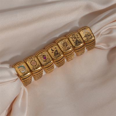 China New Design Chunky Copper Enamel Ring With CLASSIC Gold Plated Sun Moon Star Status 18K Gold Plated Tarot Ring for sale