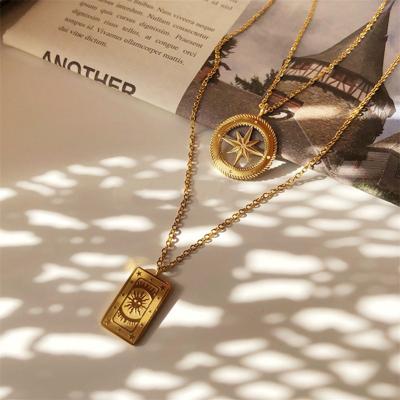 China BOHEMIA Trend Square 18k Golden Clavicle Chains Girl Stainless Steel Polaris Star Tarot Pendant Necklace for sale