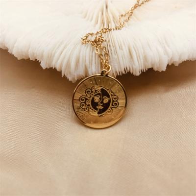 China New Design BOHEMIA Round Stainless Steel Necklace With Women Sun Moon 18K Gold Plated Tarot Necklace for sale