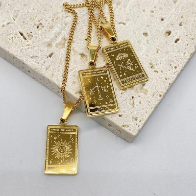 China BOHEMIA Square Amulet Fashionable Female Tarot Card Jewelry Pendant Gift 18K Gold Plated Stainless Steel Tarot Necklace for sale