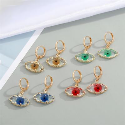 China Nickel Free Lead Free Personality Fashion Devil's Eye Crystal Earrings Evil Eyes Huggie Transparent Earrings New for sale