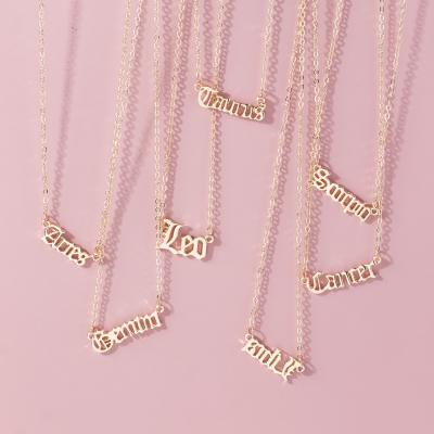 China BOHEMIA YICAI Twelve Horoscope Letter Charm Necklace For Women Aries Clavicle Chain Zodiac Necklaces Birthday Gift for sale